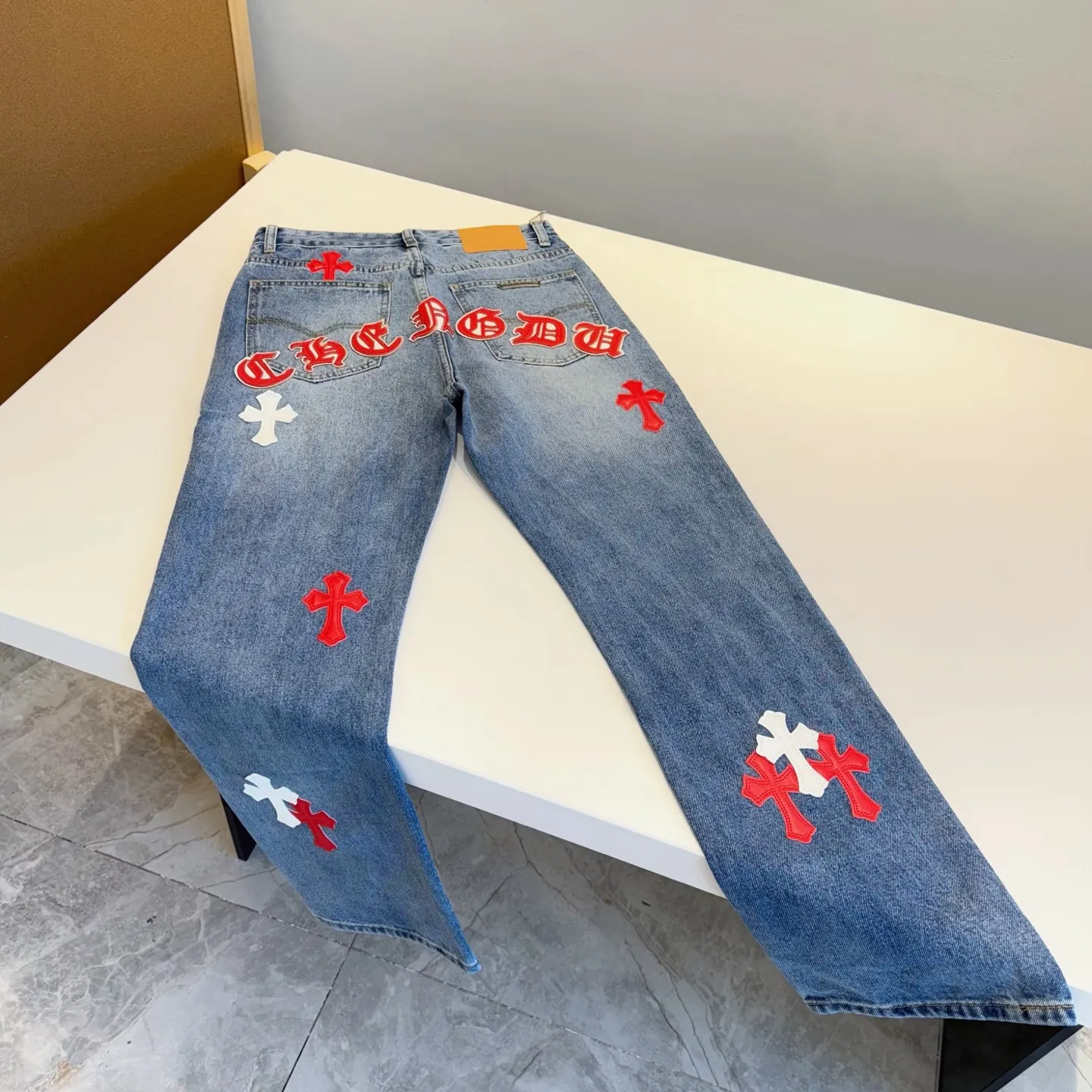 P280 Style number: D433 Chrome Hearts Chrome Hearts city limited Sanskrit cross leather jeans Size# 28 30 32 34